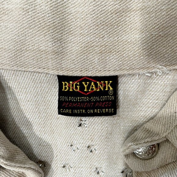 Vintage BIG YANK Beige Button Front Polyester Beaded Western Shirt Large - Picture 2 of 9